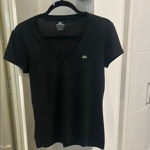 Lacoste Women's Black V-Neck T-Shirt, fitted